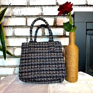 J. Crew Tweed Blue Black Structured Women's Bag Handbag Purse Preppy Coquette‎